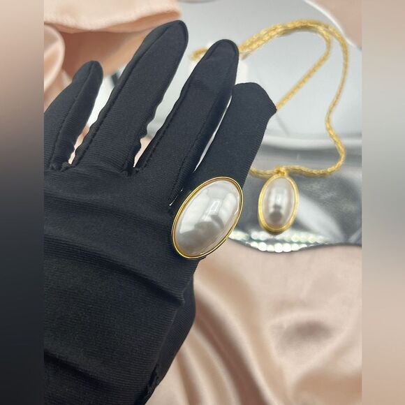 Gold-Tone Pearl Necklace and Ring Set - Picture 9 of 9